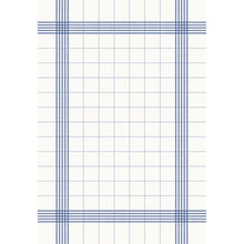 Obrus Duni GmbH 38x54 cm, niebieski, ma biały tło z niebieską kratką na brzegu i wzorem siatki. Ta wysokiej jakości serwetka stołowa jest dostarczana w opakowaniu po 250 sztuk i oferuje równomiernie rozmieszczone, symetryczne elementy dekoracyjne.