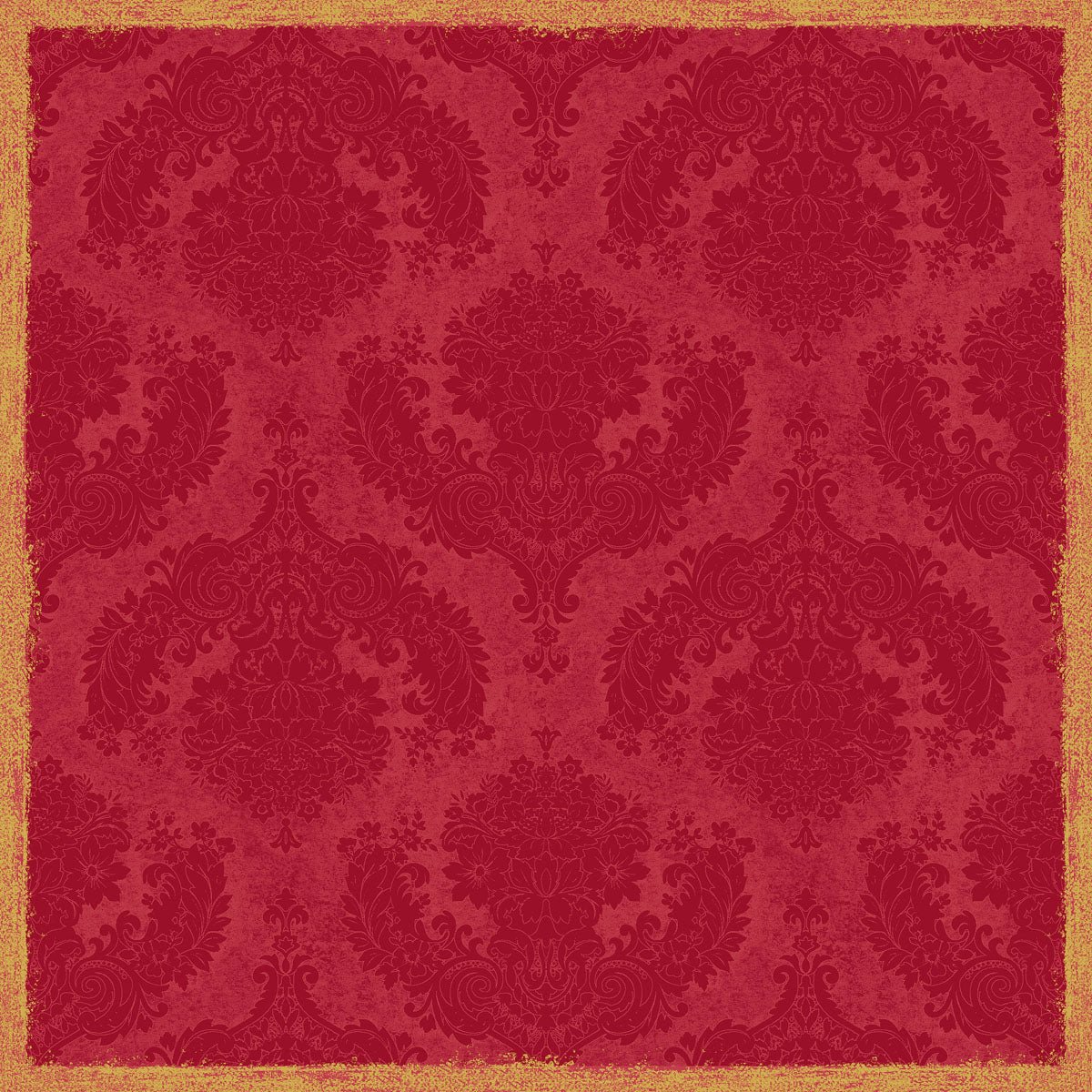 Obrus Dunicel 84x84 cm Royal Bordeaux od Duni GmbH przedstawia kwiatowy wzór w stylu vintage-bordeaux-damast ze złotą bordiurą w stylu używanym - idealny na elegancką dekorację stołu. Opakowanie zawiera 20 sztuk.