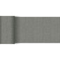 Eine graue Tapetenrolle mit dezentem Gittermuster ergänzt den Dunicel-Tischläufer 20 m x 15 cm der Duni GmbH, der teilweise auf weißem Untergrund ausgerollt ist - perfekt für eine stilvolle Tischdekoration.