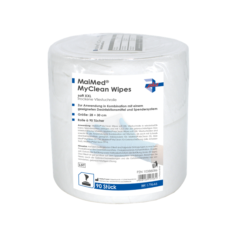 MaiMed MyClean Wipes miękkie chusteczki desi XXL, uzupełnienie 90 arkuszy, nienasycone, 28x30cm | Opakowanie (90 arkuszy)