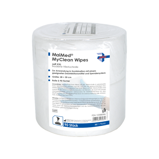 MaiMed MyClean Wipes miękkie chusteczki desi XXL, uzupełnienie 90 arkuszy, nienasycone, 28x30cm | Opakowanie (90 arkuszy)