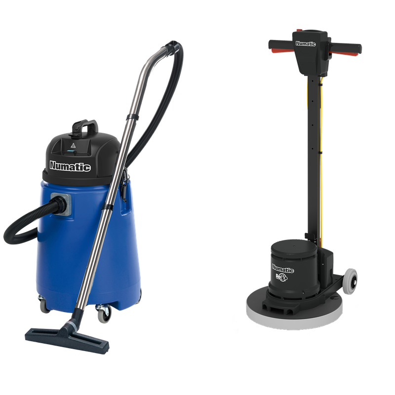 Maszyna jednotarczowa Numatic HFM1515R / zestaw ESM 5B z odkurzaczem wodnym WV800-2 i PadLoc Trei | Opakowanie (1 szt.)