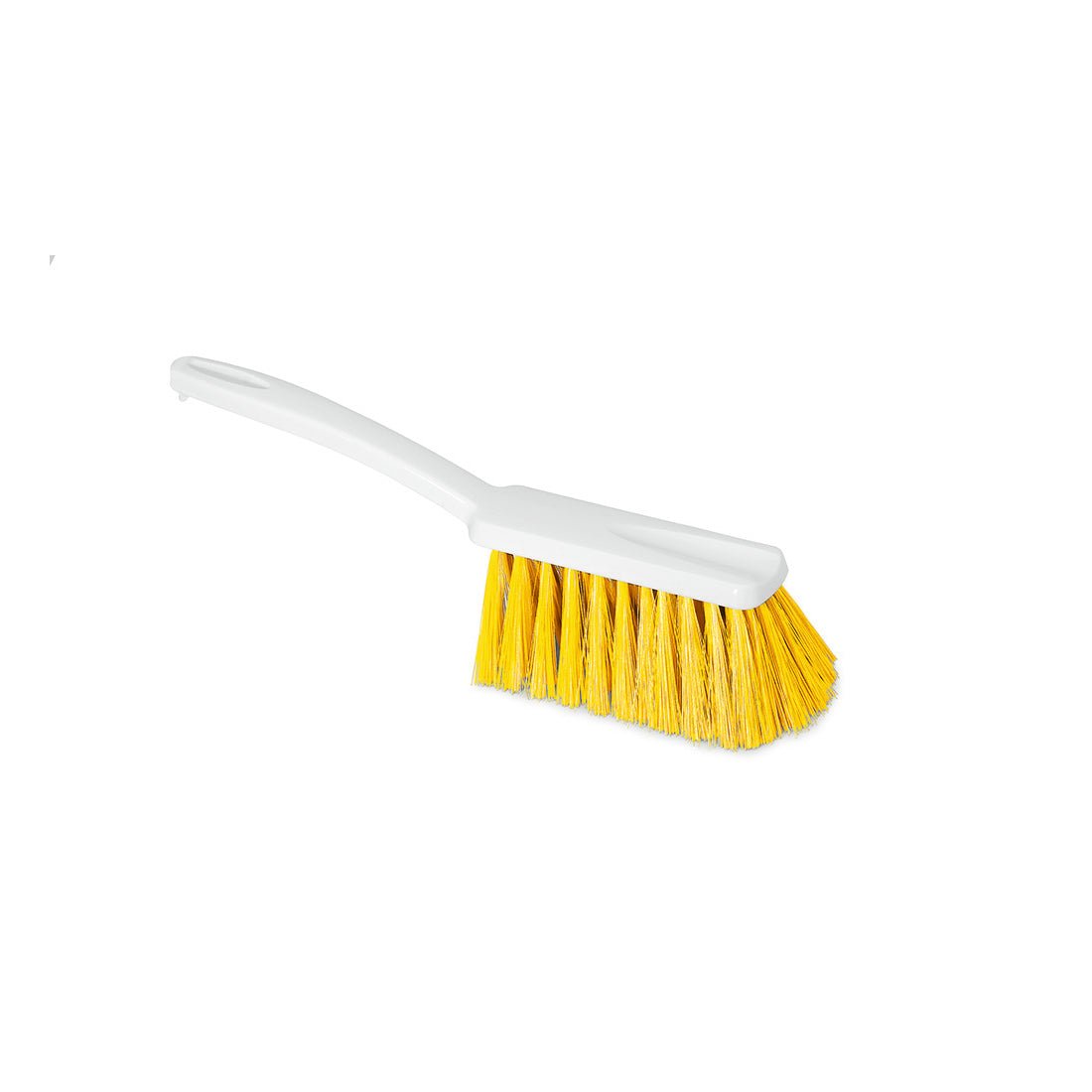 Ręczna miotła Nölle Profi Brush HACCP z grubością włosia 0,25 mm od Nölle Profi Brush Bürsten- & Pinseltechnik e.K. jest przedstawiona z żółtym, twardym włosiem i białym uchwytem - idealna do czyszczenia zgodnego z HACCP.