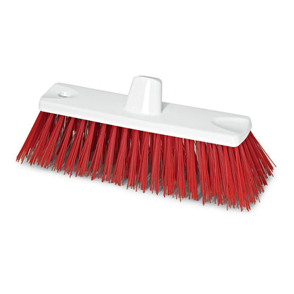 Nölle Profi Brush HACCP Grobbesen 30 cm ma wyjątkowo twarde włosie (1,00 mm) i dwa otwory na trzonek; prostokątna biała głowica miotły z gęstym czerwonym włosiem od Nölle Profi Brush Bürsten- & Pinseltechnik e.K., przedstawiona na białym tle.