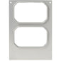 Kaseta DF10/20 do misek CPET 370 ml (2-użytkowa) firmy Duni GmbH to prostokątna metalowa płyta z dwoma pionowo ustawionymi, zaokrąglonymi wycięciami, małymi otworami w górnym rogu i grawerem "182540" w dolnym lewym rogu.