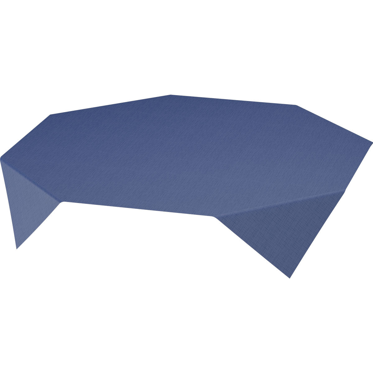 Niebieski, geometryczny stół z dopasowanym obrusem Dunisilk MD 84x84 cm w ciemnoniebieskim kolorze z kolekcji Linnea firmy Duni GmbH (opakowanie: 20 sztuk), z wieloma prostymi krawędziami i ostrymi kątami dla wyrazistego wyglądu.