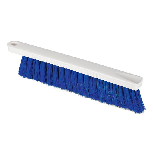 Nölle Profi Brush HACCP miotełka do mąki (30 cm, 0,25 mm miękkie włosie) od Nölle Profi Brush Bürsten- & Pinseltechnik e.K. to biały plastikowy pędzel ręczny z gęstym niebieskim włosiem i otworem do zawieszania - idealny dla przemysłu spożywczego.
