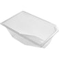 Przezroczysta miska Polardeli rPET Grand 750 ml (175x115x69 mm) firmy Duni GmbH jest przedstawiona pod kątem na białym tle. Opakowanie zawiera 450 sztuk.