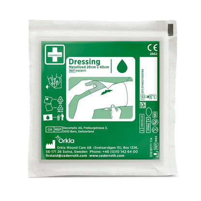 Zielono-białe opakowanie z napisem "Cederroth Netzverband | Packung (1 Stück)" firmy Orkla Wound Care AB zawiera na przedniej stronie ilustrowane instrukcje dotyczące opieki nad ranami, szczegóły produktu, informacje o firmie i symbole medyczne.