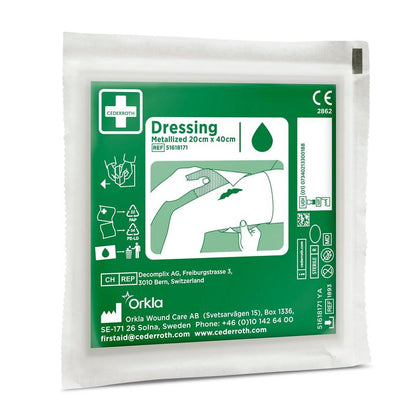 Zielono-białe "Cederroth Netzverband | Packung (1 Stück)" firmy Orkla Wound Care AB, idealne do opieki nad ranami. Opakowanie zawiera instrukcje użytkowania, informacje o produkcie i dane kontaktowe producenta w Szwecji.