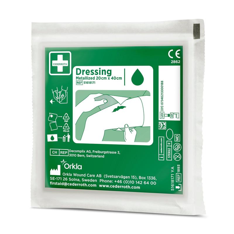 Zielono-białe opakowanie z napisem "Cederroth Netzverband | Packung (1 Stück)" firmy Orkla Wound Care AB zawiera prostą ilustrowaną instrukcję, dane producenta, informacje kontaktowe i jest idealne do opieki nad ranami.