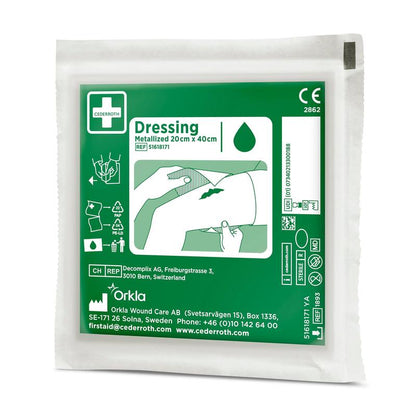 Zielono-białe opakowanie z napisem "Cederroth Netzverband | Packung (1 Stück)" firmy Orkla Wound Care AB zawiera prostą ilustrowaną instrukcję, dane producenta, informacje kontaktowe i jest idealne do opieki nad ranami.