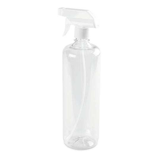 Butelka natryskowa A Nölle Profi Brush, kolorowo-przezroczysta, 960 ml z tworzywa sztucznego od Nölle Profi Brush Bürsten- & Pinseltechnik e.K., z białą głowicą natryskową, stoi pionowo na białym tle.