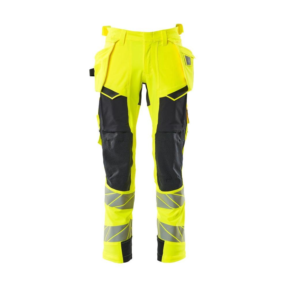 Spodnie z wiszącymi kieszeniami, spodnie ULTIMATE STRETCH, odblaskowe żółto/czarno-niebieskie