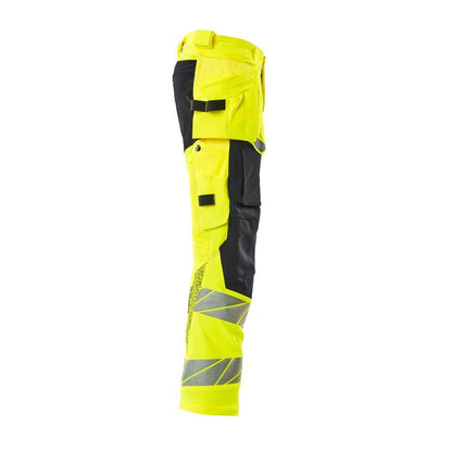 Spodnie z wiszącymi kieszeniami, spodnie ULTIMATE STRETCH, odblaskowe żółto/czarno-niebieskie