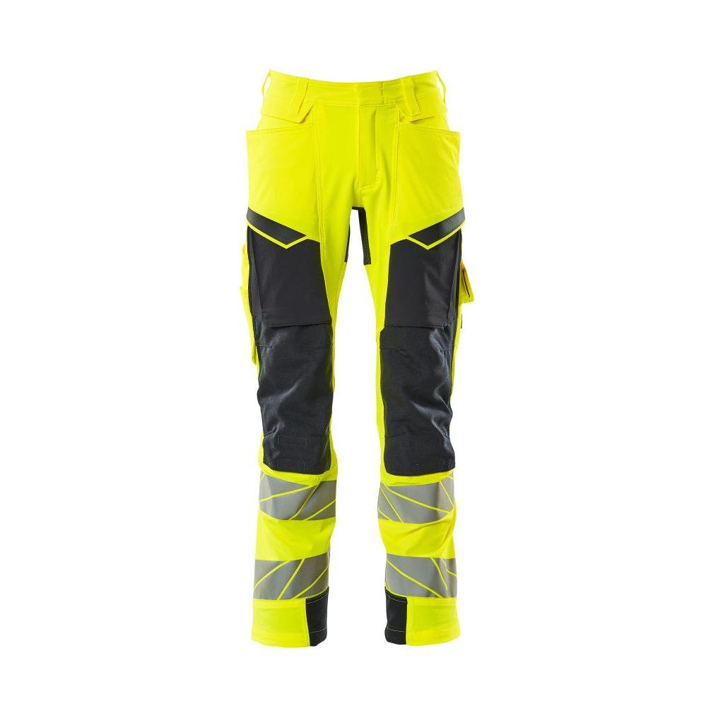 Spodnie z kieszeniami na kolanach, spodnie ULTIMATE STRETCH, odblaskowe żółto/czarno-niebieskie