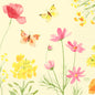 Aquarell-Illustration von rosa und gelben Wildblumen mit Schmetterlingen vor einem hellen Hintergrund - perfekt für Duni GmbH Servietten 33x33 cm, Mohnfeld Design | Packung (50 Stück).