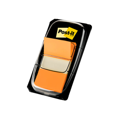 Opakowanie indeksowych pasków samoprzylepnych 3M Deutschland GmbH Post-it®, Standard (25,4 mm x 43,2 mm), 50 sztuk w czarnym podajniku z widoczną etykietą marki, przedstawione na białym tle.