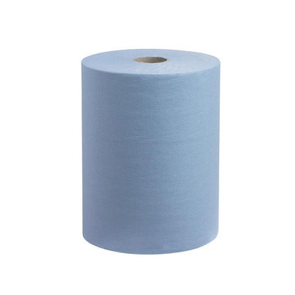 Duża rolka chłonnych ręczników papierowych z widocznym rdzeniem od Kimberly-Clark GmbH, stojąca na białym tle - idealna jako oszczędzające miejsce rozwiązanie ręcznikowe, podobnie jak ręczniki Scott® Slimroll™.