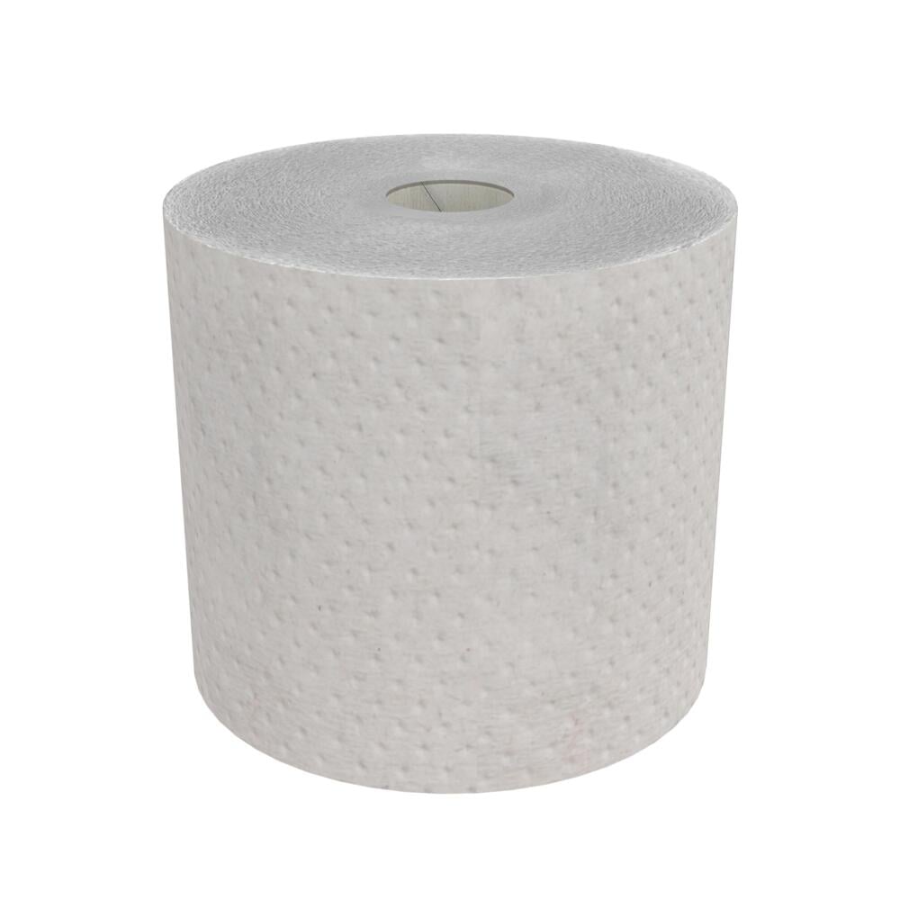 Rolka ręczników Hostess™ NATURA w kolorze szarym od Kimberly-Clark GmbH stoi pionowo na białym tle - idealna do zrównoważonej higieny w miejscu pracy (6 rolek/karton, 1 arkusz na rolkę).