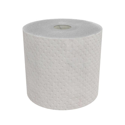 Rolka ręczników Hostess™ NATURA w kolorze szarym od Kimberly-Clark GmbH stoi pionowo na białym tle - idealna do zrównoważonej higieny w miejscu pracy (6 rolek/karton, 1 arkusz na rolkę).