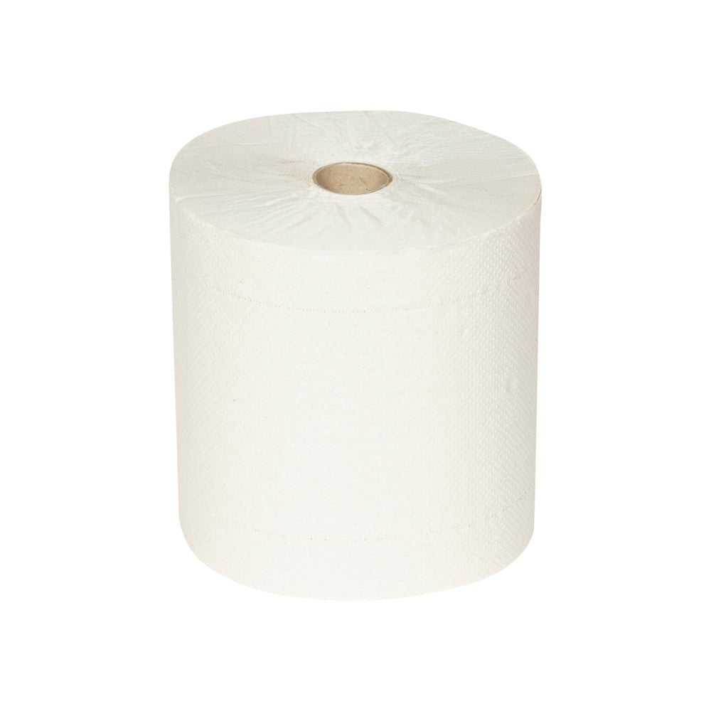 Pojedyncza rolka ręczników Hostess™ NATURA od Kimberly-Clark GmbH, sfotografowana na prostym białym tle, podkreśla prostotę i atrakcyjność zrównoważonych materiałów naturalnych.