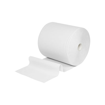 Duży ręcznik papierowy WypAll® L10 do powierzchni w dużej roli (wyjątkowo szeroka, 38,00 cm x 32,50 cm) od Kimberly-Clark GmbH jest rozwinięty i płaski, idealny do czyszczenia powierzchni, przedstawiony na prostym białym tle.