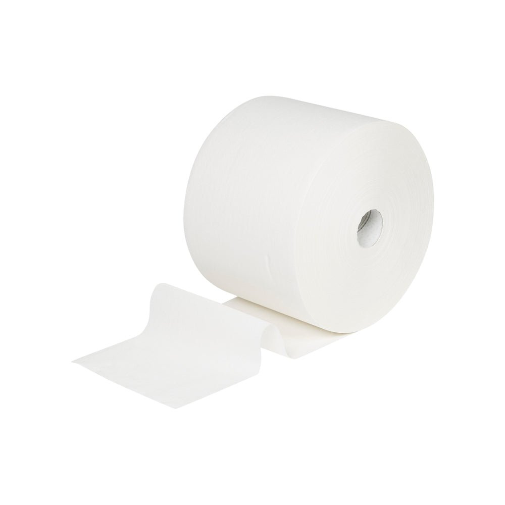 Ręcznik papierowy WypAll® L10 do powierzchni od Kimberly-Clark GmbH, duża rolka (38,00 cm x 23,50 cm), z widocznym kartonowym rdzeniem na białym tle - idealny do czyszczenia powierzchni.