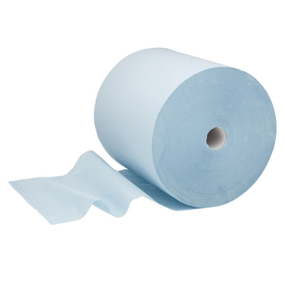 Rolka WypAll® L30 od Kimberly-Clark GmbH: bardzo szeroki, niebieski papierowy ręcznik do zadań czyszczenia przemysłowego, 1 rolka z 670 chusteczkami, przedstawiona na białym tle.
