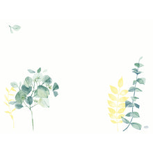 Minimalistyczny design akwarelowy z zielonymi i żółtymi akcentami liści podkreśla zestawy Dunicel 30x40 cm Spire od Duni GmbH-100 Premium-Tischdeko, które idealnie nadają się jako dekoracja stołu do eleganckich wnętrz.