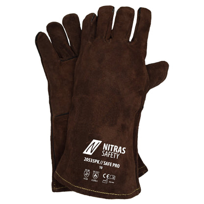 NITRAS SAFE PRO, rękawice spawalnicze, brązowe, EN 388, EN 12477 dwoina | Opakowanie (12 par)