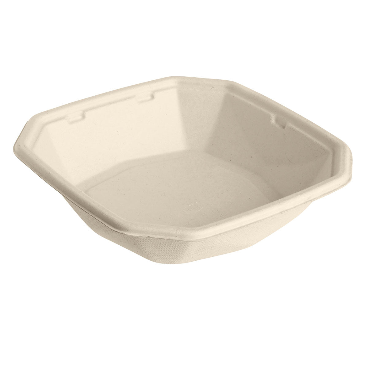 Miska Octabagasse 650 ml od Duni GmbH z brązowej bagassy (183x183x42 mm, niepowlekana) służy jako zrównoważone naczynie jednorazowe i jest pusta na białym tle. Jednostka opakowaniowa: 50 sztuk.