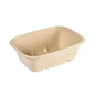 Cube Bowl 1200 ml - niepowlekany brązowy Bagasse 214x159x70 od Duni GmbH to prostokątny, brązowy, kompostowalny pojemnik na żywność z formowanych włókien (opakowanie 40 sztuk), przedstawiony pusty na białym tle.