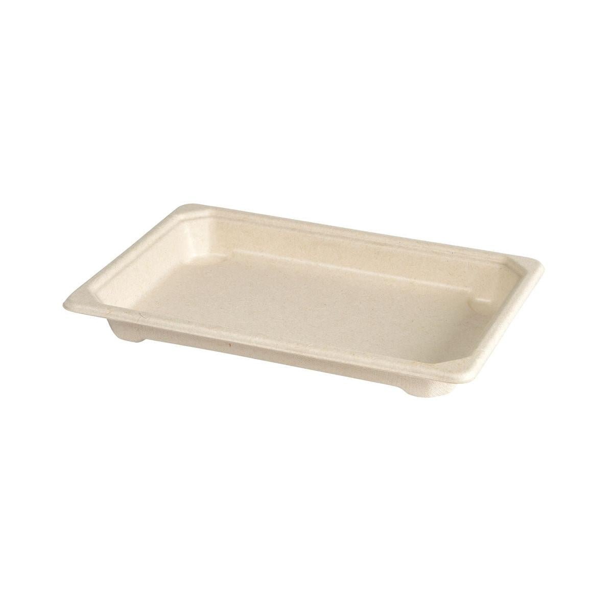 Taca Duni GmbH Sushi & Deli Tray Small to brązowa, prostokątna taca z powłoką PLA z bagassy (184x128x22 mm) do ekologicznych opakowań, przedstawiona na białym tle. Opakowanie: 100 sztuk.