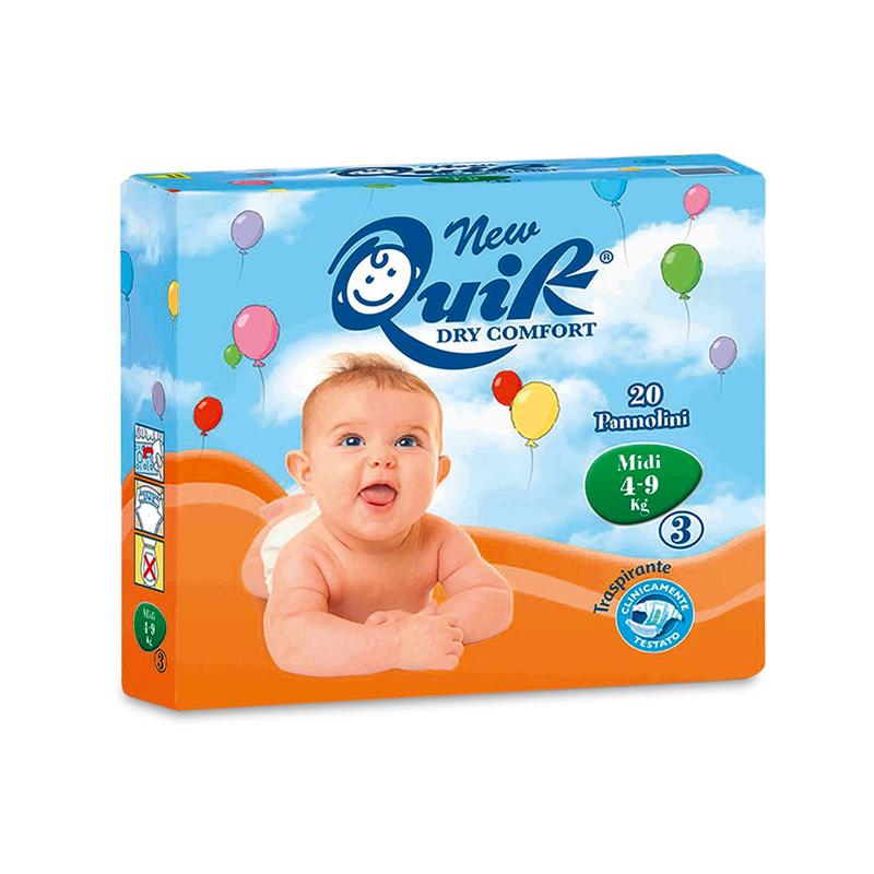 Nowe pieluszki dziecięce Quik, Midi, 4 - 9 kg | Opakowanie (20 sztuk)