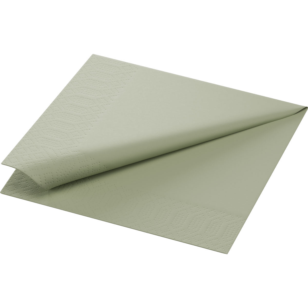 Serwetka papierowa 33x33 3-warstwowa 1/4 pistacjowo-zielona od Duni GmbH z subtelnym tłoczonym brzegiem jako stylowa dekoracja stołu, wysokiej jakości i idealnie zaprezentowana - opakowanie z 250 sztuk.