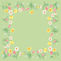 Środkowa serwetka Bio-Dunicel Spring Melody (84x84 cm) od Duni GmbH ma zielony środek, otoczony akwarelowymi tulipanami, żonkilami i białymi kwiatami - idealna jako kwiecista dekoracja stołu na wiosenne okazje. Opakowanie zawiera 100 sztuk.