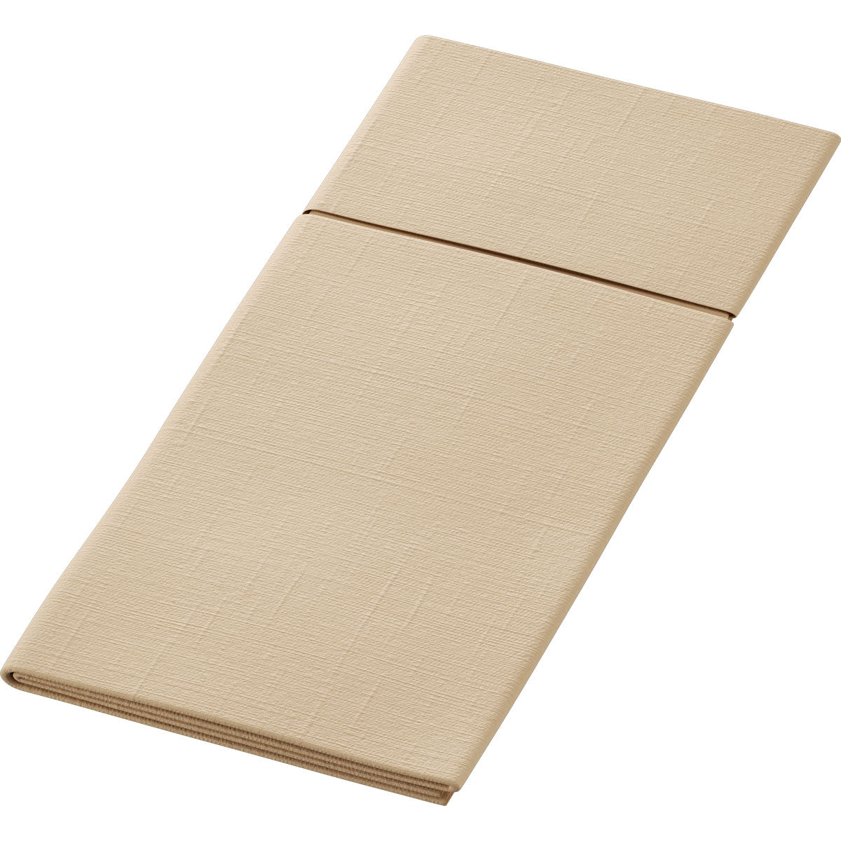 Naturalnie brązowy, teksturowany, prostokątny obrus Bio-Duniletto-Slim 40x33 cm firmy Duni GmbH z centralnym szwem, przedstawiony płasko - idealny do połączenia z biodegradowalnymi serwetkami Slim. Opakowanie zawiera 65 sztuk.