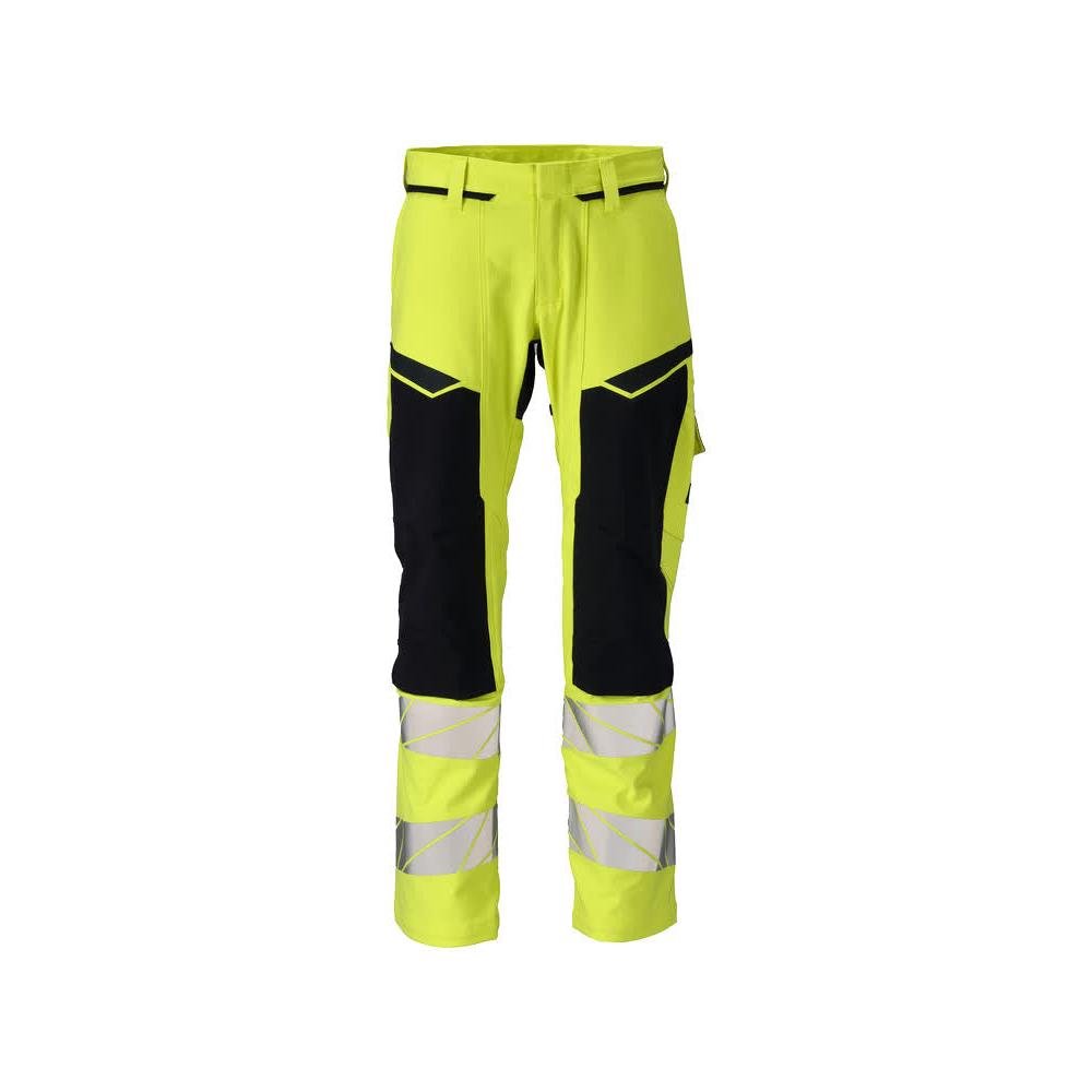 Spodnie, kieszenie na kolanach, spodnie ULTIMATE STRETCH Multisafe, odblaskowe żółto/czarno-niebieskie