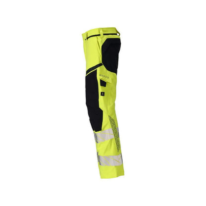 Spodnie, kieszenie na kolanach, spodnie ULTIMATE STRETCH Multisafe, odblaskowe żółto/czarno-niebieskie