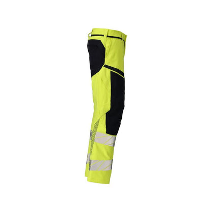 Spodnie, kieszenie na kolanach, spodnie ULTIMATE STRETCH Multisafe, odblaskowe żółto/czarno-niebieskie