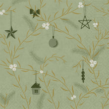 Duni serwetki 1/4-złożenie "Noel" (33x33 cm, pistacjowy zielony) od Duni GmbH prezentują zielony wzór ze złotymi gałązkami, białymi jagodami, gwiazdami, kokardkami, domem i ornamentami na świąteczny stół. Opakowanie zawiera 250 sztuk.