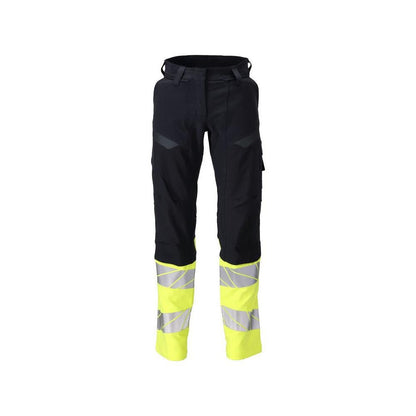 Spodnie damskie, DIAMOND, kieszenie na kolanach, spodnie ze stretchem Multisafe, czarnoniebieskie/żółte odblaskowe
