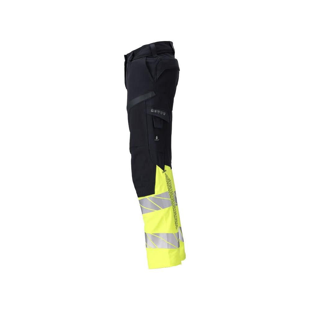Spodnie damskie, DIAMOND, kieszenie na kolanach, spodnie ze stretchem Multisafe, czarnoniebieskie/żółte odblaskowe