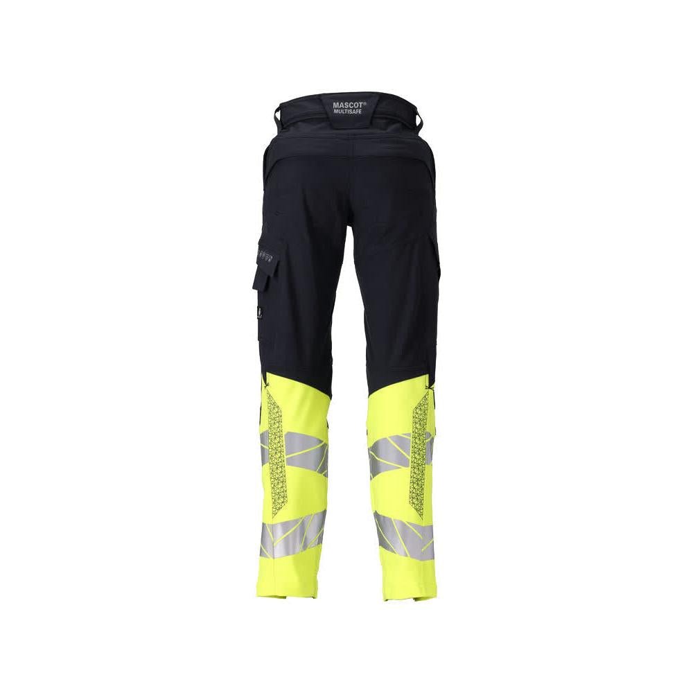 Spodnie damskie, DIAMOND, kieszenie na kolanach, spodnie ze stretchem Multisafe, czarnoniebieskie/żółte odblaskowe
