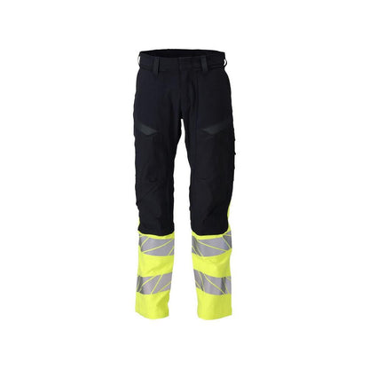 Spodnie, kieszenie na kolanach, spodnie ULTIMATE STRETCH Multisafe, czarno-niebieskie/hi-vis żółte