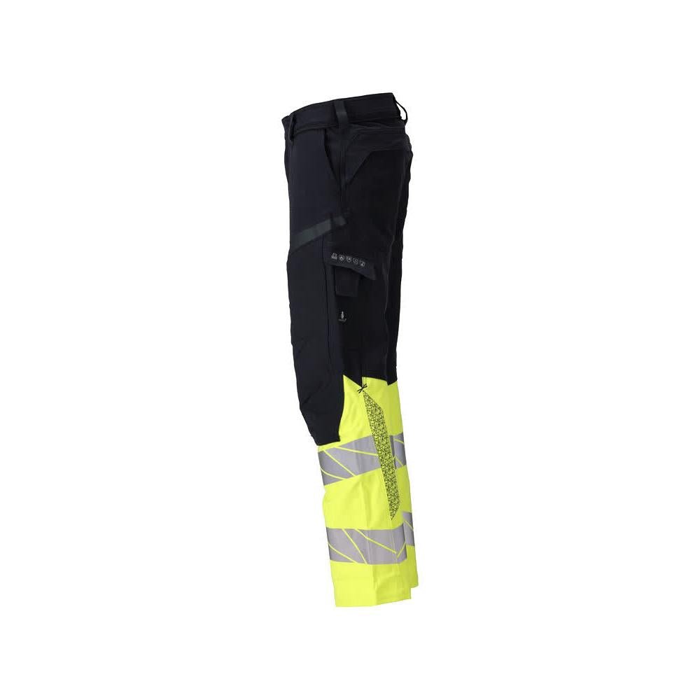 Spodnie, kieszenie na kolanach, spodnie ULTIMATE STRETCH Multisafe, czarno-niebieskie/hi-vis żółte