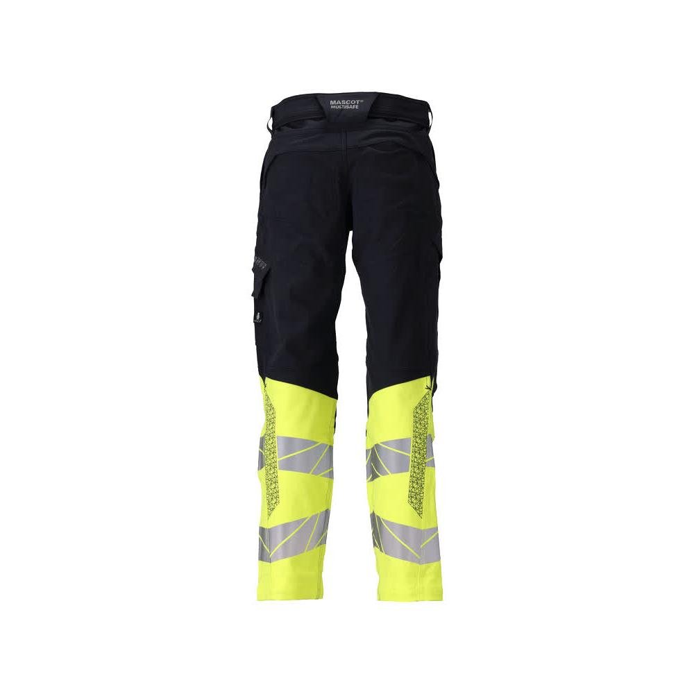 Spodnie, kieszenie na kolanach, spodnie ULTIMATE STRETCH Multisafe, czarno-niebieskie/hi-vis żółte