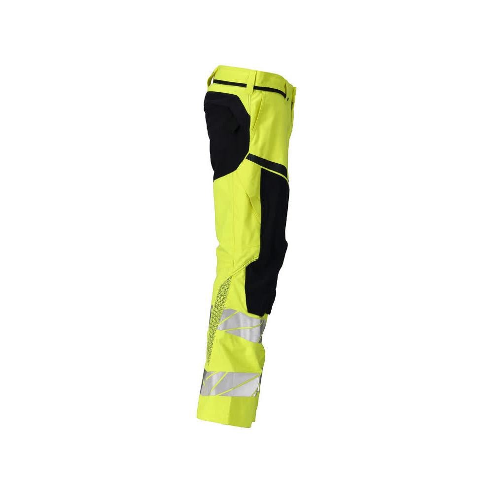 Spodnie z kieszeniami na kolanach, elastycznymi wstawkami. Spodnie Multisafe, odblaskowe żółto/czarno-niebieskie