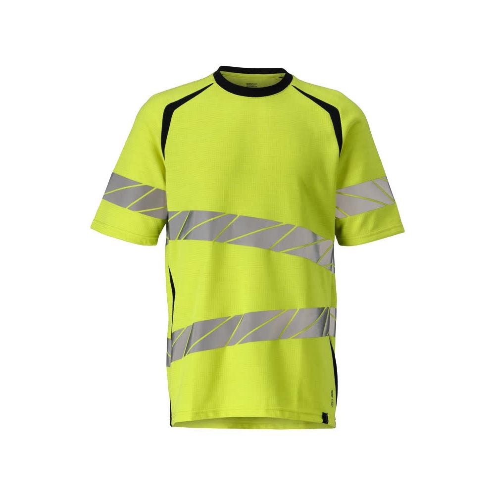 T-shirt, nowoczesny krój T-shirt Multisafe, odblaskowy żółty/czarno-niebieski